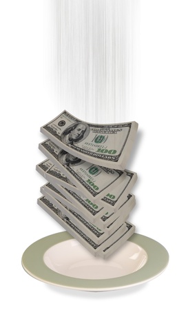 Cash Falling Into Your Dinner Plate の写真素材