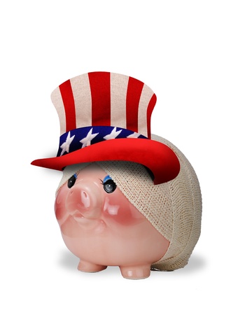 Injured Patriotic Piggy bank の写真素材