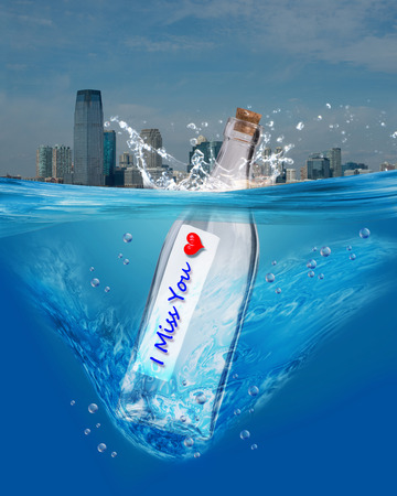 I miss you message in a bottle.の写真素材