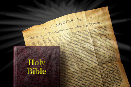 American religious freedom showing Bible and Declaration of Independence.