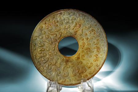 Chinese jade bi made in the Han Dynasty around 220 AD.の写真素材