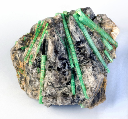 Green emeralds specimens in a rock matrix.の写真素材