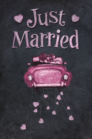 Just married on blackboard in chalk.の写真素材