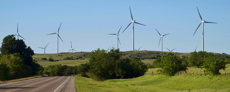 Wind turbines in the hills of Southwest Oklahoma .