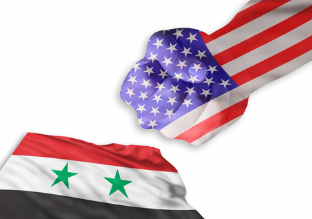 America is back and very strong against Syrian flag.の写真素材