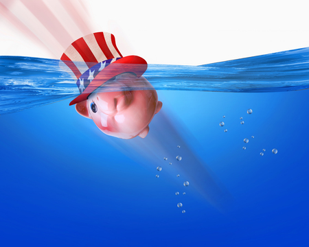 American Piggy bank swimming with room for your type.の写真素材