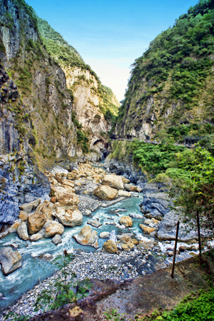 This is the type scene you will see in the canyons and cliffs of Taroko National Park in Hualien County, Taiwan.の写真素材