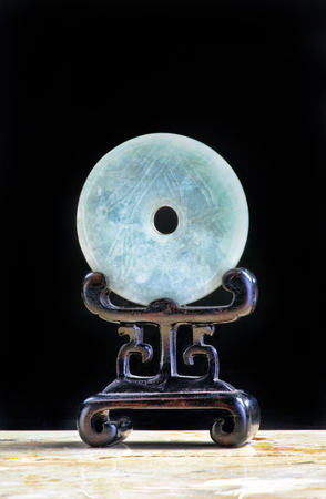 Chinese nephrite jade bi disk made in the 19th century.の写真素材
