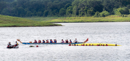 Arlington,Texas - June 15,2019 - Dragon boat race at Lake Viridian. Showing one of the Dragon boats...