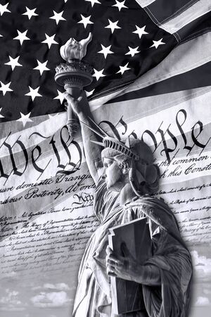 Statue of Liberty of liberty with We the people in black and white.の写真素材