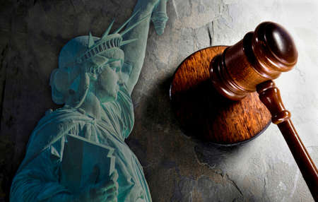 Justice and a  wooden gavel with room for your type.