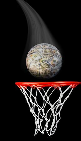 Money Ball going into the basketball hoop.の写真素材