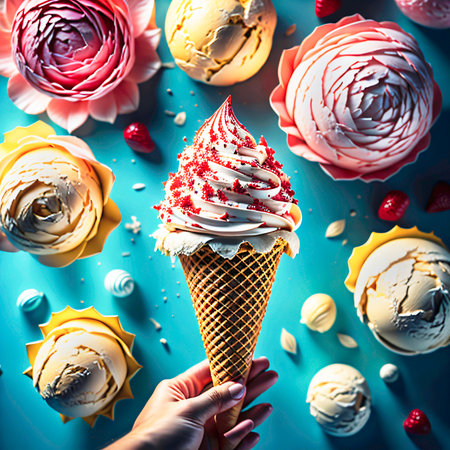Generative AI image of a variety of ice cream flavors and taste.の素材