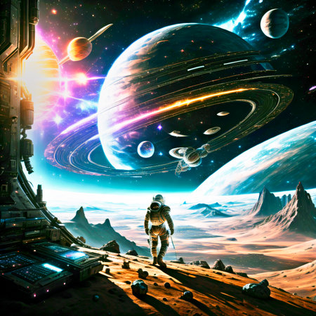 Generative AI image of spaceman in the cosmos.の素材