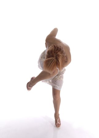 Red haired dancer isolated on white backgroundの写真素材