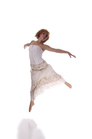 Red haired dancer isolated on white backgroundの写真素材