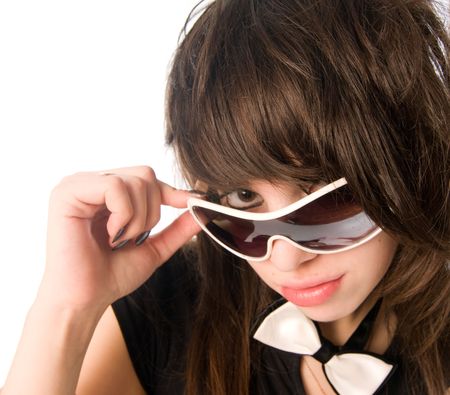 Portrait of a teenage girl on white backgroundの写真素材