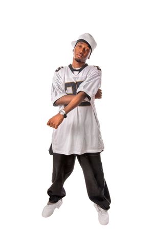 Cool young hip-hop dancer on white backgroundの写真素材