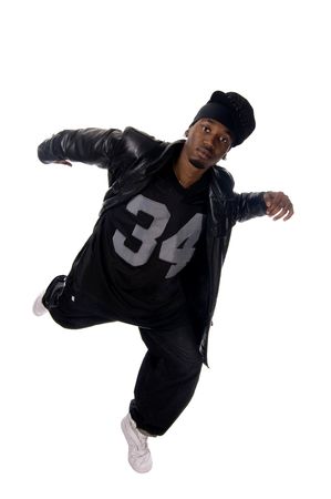 Cool young hip-hop dancer on white backgroundの写真素材