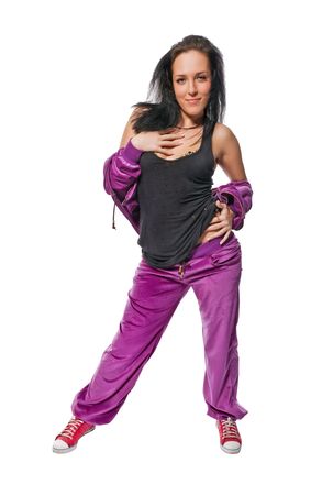 Hot brunette dancer isolated on white backgroundの写真素材