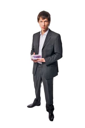 Handsome young man wearing business suit isolated on white backgroundの写真素材
