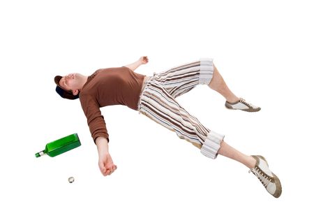 Cool young man with bottle isolated on white background