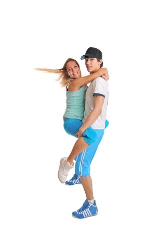 Young loving couple isolated on whiteの写真素材