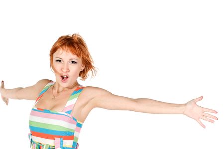 beautiful red-haired girl isolated on white backgroundの写真素材