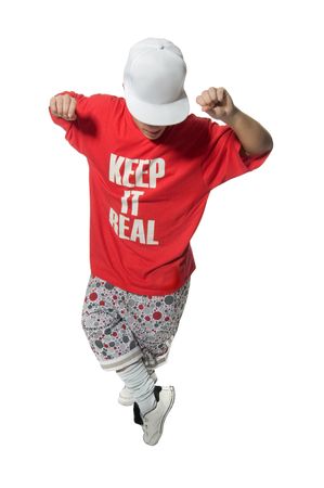 Cool young hip-hop dancer on white backgroundの写真素材