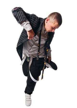 Cool young breakdancer isolated on white backgroundの写真素材
