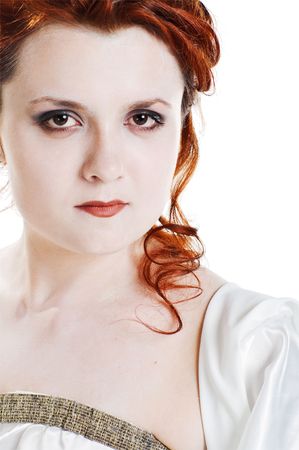 Girl dressed in greek costume isolated on whiteの写真素材