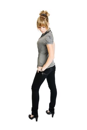 Beautiful young woman on plain backgroundの写真素材