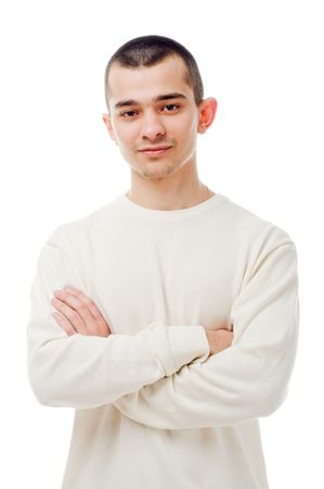 Young caucasian man isolated on white backgroundの写真素材