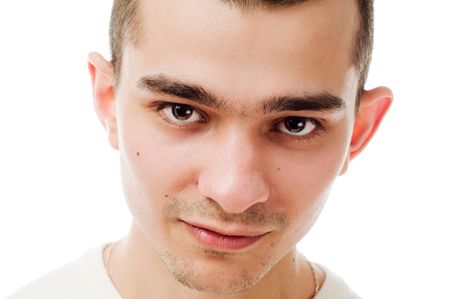 Young caucasian man isolated on white backgroundの写真素材