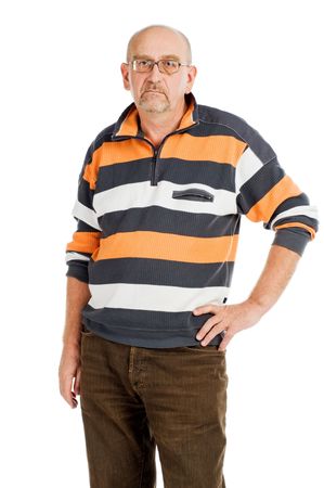 Tall mature man posing on white backgroundの写真素材