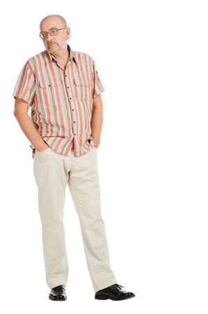 Tall mature man posing on white backgroundの写真素材