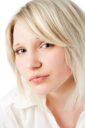 Beautiful teenage girl posing on white backgroundの写真素材