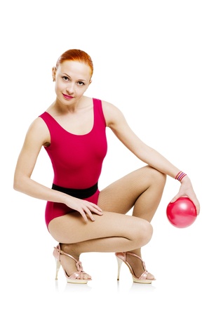Fitness model with ballの写真素材