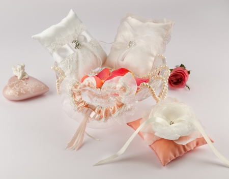 Garter and pillows for wedding ringsの写真素材