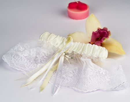 The garter of the bride prepared for wedding dayの写真素材