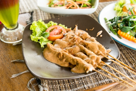 Sate Ayam - organic food of Bali. Served with sauce and salads.の写真素材
