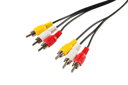 Audio visual cable isolated on white background close-up