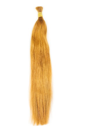Extensions for yellow blond hair isolated on a white backgroundの写真素材