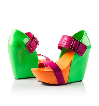 Pair of modern fashionable women shoes shot in studioの写真素材