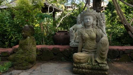 Traditional stone sculptures of Bali island, Indonesiaの写真素材
