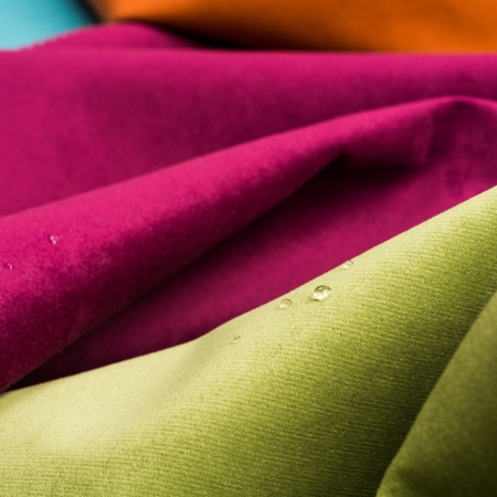 Macro shot of fine fabric texture background with water dropsの写真素材