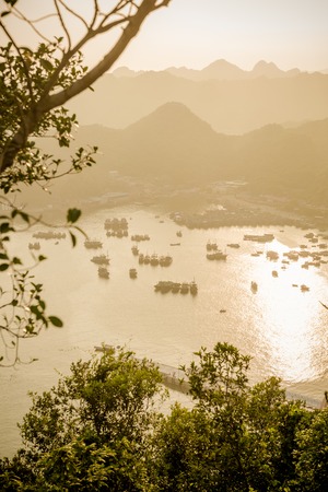 Sunset over Halong bay and Catba island, Vietnam.の写真素材
