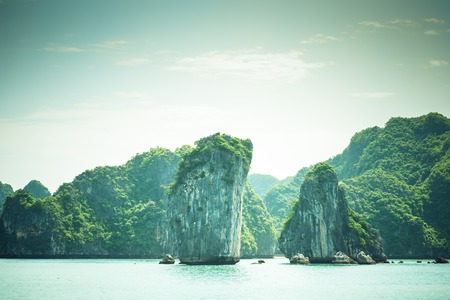 Picturesque sea landscape with limestone mountains. Ha Long Bay,  Vietnam