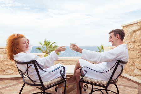 Happy couple enjoying vacations at Red Sea, Egyptの写真素材