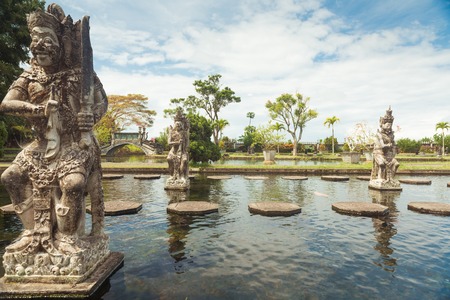 Tirtagangga water palace with fountains  and ponds on Bali, Indonesiaの写真素材